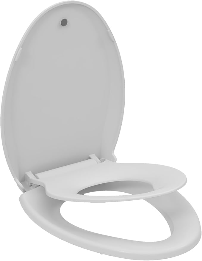 19" Elongated Toilet Seat with Built-In Potty Training Seat, Soft Quiet-Close Lid with Non-Slip Design, Magnetic Kids Seat in White, Easy to Install and Clean