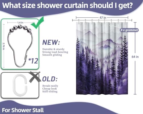 Dark Purple Forest Stall Shower Curtain, 47X64 in Narrow Small, Mountain