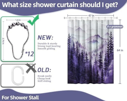 Dark Purple Forest Stall Shower Curtain, 47X64 in Narrow Small, Mountain