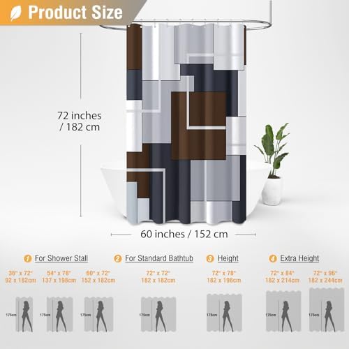 BTTN 60x72 Stall Modern Geometric Waterproof Fabric Shower Curtain, Brown