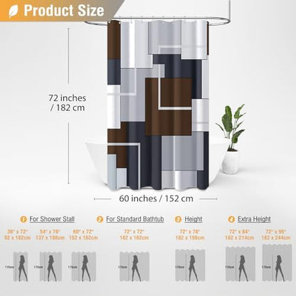 BTTN 60x72 Stall Modern Geometric Waterproof Fabric Shower Curtain, Brown