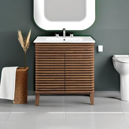 Modway Render 30" Bathroom Vanity with Sink in Walnut White