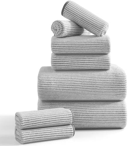 8-Piece Premium Towel Set for Bathroom|2 Oversized Large Bath Sheet,2 Hand Towels,4 Washcloths|Soft Cozy Highly Absorbent Fast Dry Microfiber Shower Towel Set for Hotel Bathroom Essentials,Grey