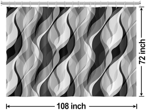Grey Striped Shower Curtain Extra Wide 108x72 inch 18 Hooks