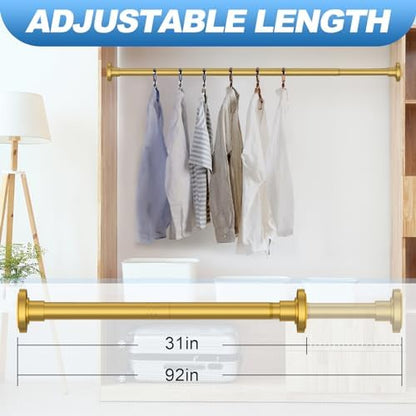 CorkLatta Gold Shower Curtain Rod 31 to 92 Inch,1 Inch Diameter Adjustable Spring Tension Stainless Steel Telescoping Rod,Easy Install,No Rust