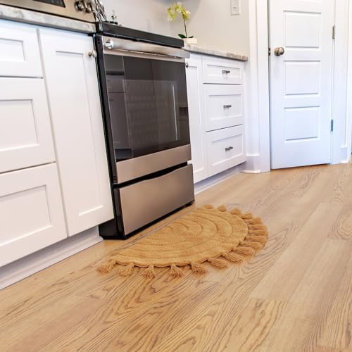 Beautiful Boho Rug with Tassels - Soft Half Circle Cotton Bathroom Mat