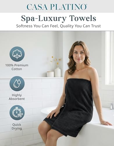 Casa Platino Towel Set for Bathroom Soft Absorbent Quick Dry - Black