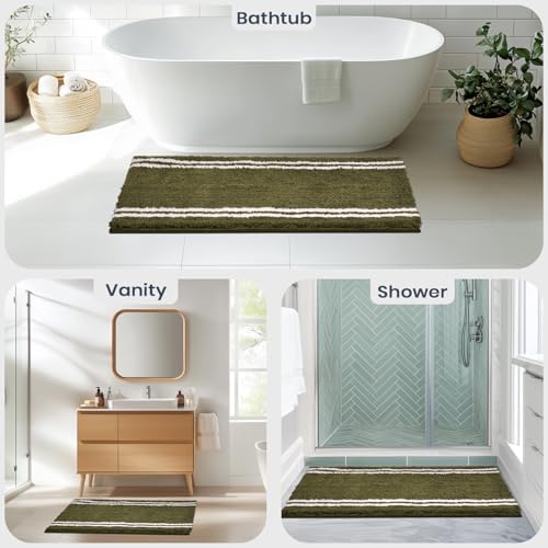 PURRUGS Bathroom Rug, Bath Mat, 30" x 46", Olive Green