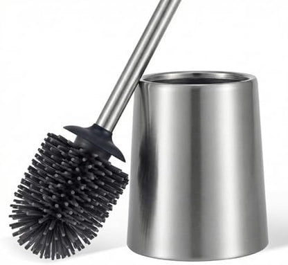 SUS304 Stainless Steel Toilet Brush and Holder Set Toilet Brush Case Cleaner for Toilet Bowl Bathroom Cleaning Brush Caddy Cepillo de Baño wih Oily Coating Brushed Stainless Chrome