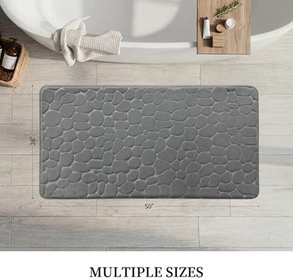 YIHOUSE Memory Foam Runner Rug, Cobblestone Bathroom Runner Rugs Super Water Absorbent Bath Mats for Bathroom Machine Washable Bath Rugs for Hallway Bedroom Laundry Room(26 x 50,Dark Gray)