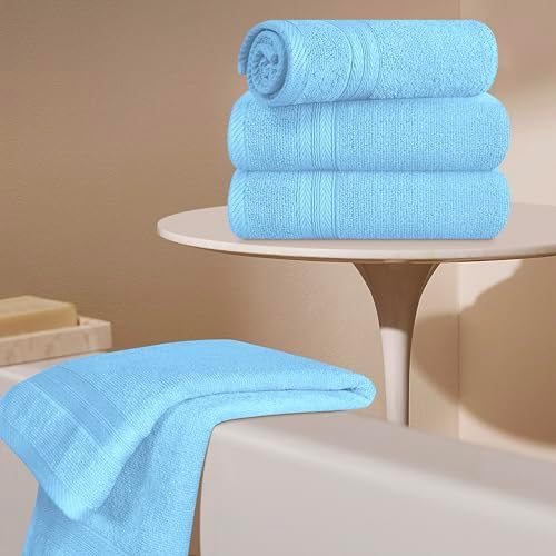 BOUTIQUO Ultra Soft 6-Piece Hand Towel Set 16x28-100% Ringspun Cotton - Durable & Highly Absorbent Hand Towels - Ideal for use in Bathroom, Kitchen, Gym, Spa & General Cleaning - Sky Blue