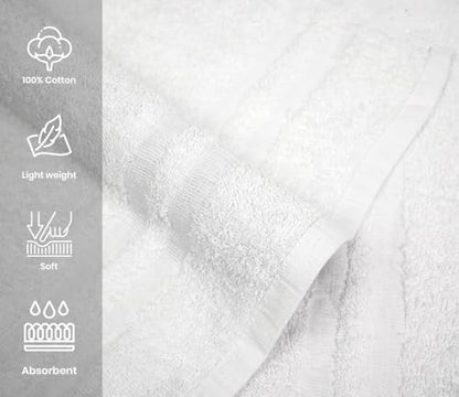 Cinara Bed & Bath Premium 100% Cotton Hand Towels – Soft, Quick Dry & Highly Absorbent – 16x27 Inches, Pack of 24 – Ideal for Bathroom, Salon, Gym, Spa & Everyday Use – White