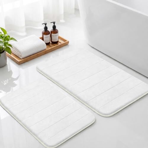 Neween Bathroom Rugs Set 2 Piece, Absorbent Memory Foam Bath Mat, White