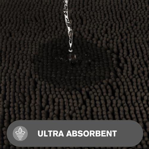 Chocolate Brown Bathroom Rugs – Absorbent and Washable Bath Mat, Non-Slip, Thick Soft Chenille Bath Rugs for Bathroom Floor, Shower, Sink - 24" x 36"