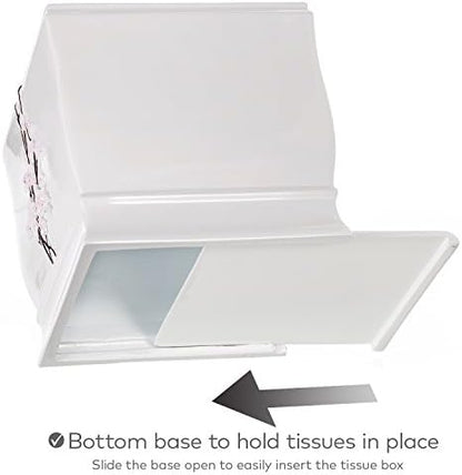 Vanda Cherry Blossom White Square Resin Tissue Box Cover with Bottom Slider