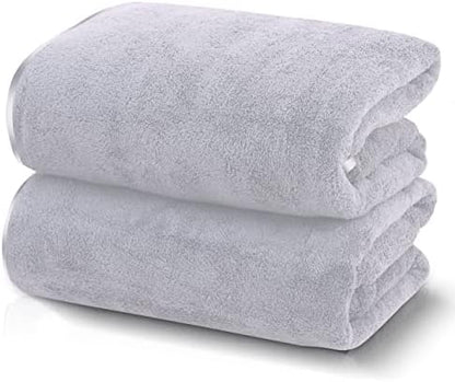 TENSTARS Silk Hemming Bath Towels for Bathroom Clearance - 27 x 55 inches - Light Thin Quick Drying - Soft Microfiber Absorbent Towel for Bath Fitness, Sports, Yoga, Travel, Gym - 2 Pack, Light Grey