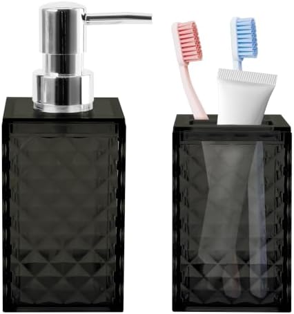 2 PCS Bathroom Accessory Set, Black Soap Dispenser and Toothbrush Holder