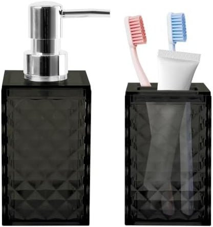 2 PCS Bathroom Accessory Set, Black Soap Dispenser and Toothbrush Holder
