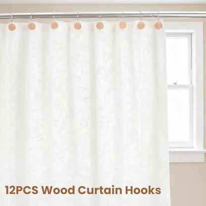 Wood Shower Curtain Hooks Rust Proof, Boho Shower Curtain Hooks Decorative, 12 Pack Shower Hooks for Shower Curtain, Shower Curtain Hangers Hooks (Wood,12)