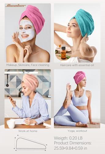 Hicober Microfiber Hair Towel Wrap for Women, Aqua Peach Pink, 3-Pack