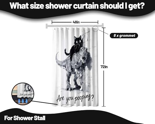 Small Stall Shower Curtain Rv Cat Riding Dino, 48 x 72 Inchs