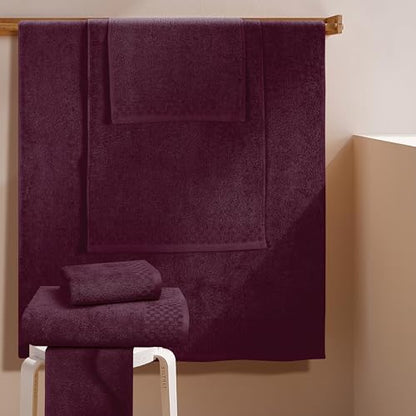 MyOwn Premium Cotton 6 Pack Towel Set for Bathroom, Contains 2 Bath Towels 28x55 inch, 2 Hand Towels 16x24 inch & 2 Wash Coths 12x12 inch, Ideal Everyday use, Compact & Lightweight - Burgundy