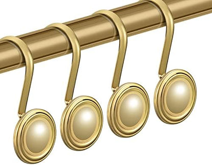 CHICTIE Gold Shower Curtain Hooks Rings, Decorative Shower Hook for Shower Curtain, Rustproof Modern Shower Rings Hangers for Bathroom Curtains Rods, Set of 12