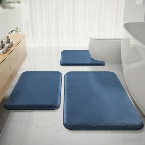 RUN HELIX Bathroom Rugs Sets 3 Piece, Soft Absorbent Memory Foam Bath Mats Set, Dry Fast Bath Mat, Machine Washable Bath Rug Set for Bathroom （Misty Blue）