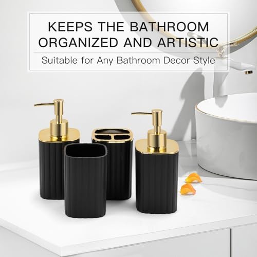 4-Piece Bathroom Accessories Set, Black and Gold Bathroom Set