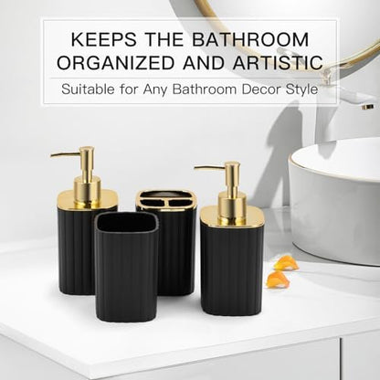 4-Piece Bathroom Accessories Set, Black and Gold Bathroom Set