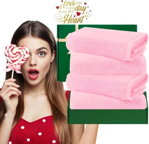 VOOVA & MOVAS Bathroom Hand Towels 4PC, 100% Cotton, 18x28 in, Pink
