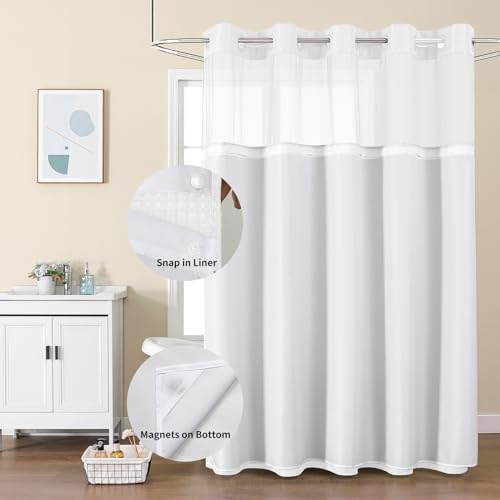 Colorful Star White No Hook Waffle Shower Curtain with Liner, 72 x 81 Inch