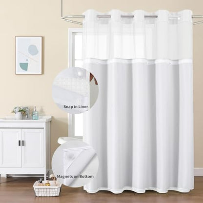 Colorful Star White No Hook Waffle Shower Curtain with Liner, 72 x 81 Inch