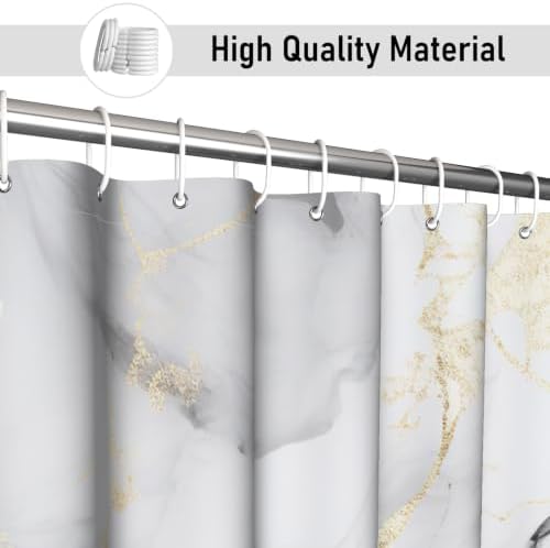 Grey Marble Shower Curtain Modern Abstract Luxury Gold Ink Texture Gray Ombre Watercolor Bathroom Curtain Set with Hooks Soft and Lightweight Waterproof Fabric Machine Washable 66" WX72 L