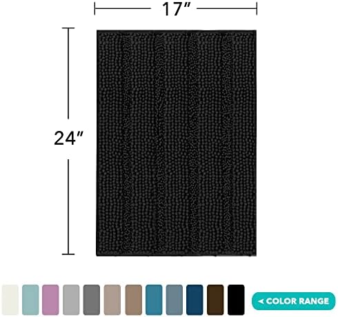 Turquoize Luxury Chenille Bath Rug for Bathroom Rugs Extra Absorbent Bath Mat Non Slip Microfiber Shower Rug for Bathroom Microfiber Shaggy Carpet Rug Size, 17"x 24", Black