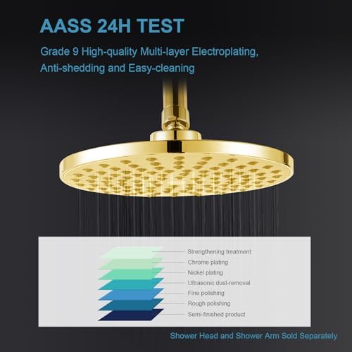 OFFO Shower Arm with Flange, 6 in Bright Gold Wall Mount Replacement Angle Shower Head Arm Wall-Mounted For Fixed Shower Head & Handheld Showerhead