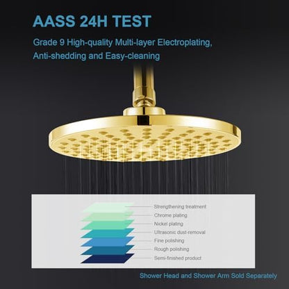 OFFO Shower Arm with Flange, 6 in Bright Gold Wall Mount Replacement Angle Shower Head Arm Wall-Mounted For Fixed Shower Head & Handheld Showerhead