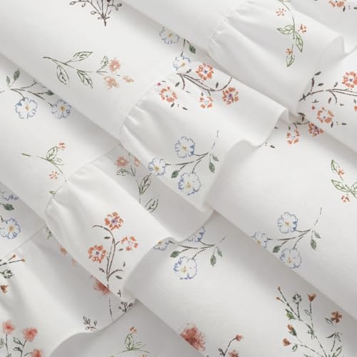 Floral Farmhouse French Country Ruffle Cotton Shower Curtain 72Wx72H