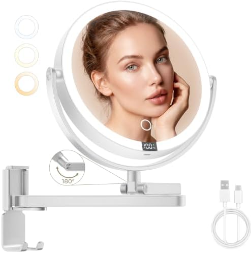 Brightown-Wall-Mounted-Lighted-Makeup-Mirror-Magnifying 1X/10X 8" with LED