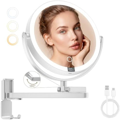Brightown-Wall-Mounted-Lighted-Makeup-Mirror-Magnifying 1X/10X 8" with LED