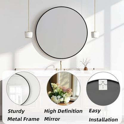 Round Black Mirror 16 inch, Circle Mirror, Matte Black Metal Frame