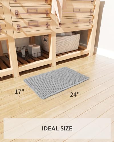 tchdio Waffle Bath Mat Rug, Super Absorbent Non Slip Bath Mats for Bathroom Mat Ultra Soft Bathmat Machine Washable Bathroom Rugs with Tassels, Bath Rugs Beside Tub, 17" x 24", Light Grey