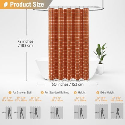 BTTN 60x72 Boho Farmhouse Linen Heavy Duty Shower Curtain Set, Burnt Orange