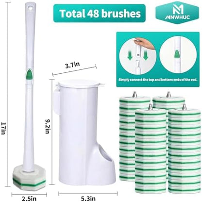Disposable Toilet Brush, Toilet Bowl Cleaning System with 48 Count Wand Refills, Clean Brush Starter Kit with 1 Wand, 1 Storage Caddy and 1 wall Sticker (White)