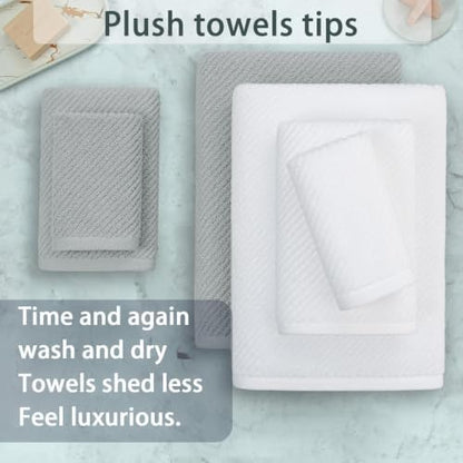 VOOVA & MOVAS 6PC Towel Set, 100% Cotton, Grey White