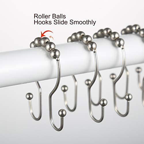 Goowin Shower Curtain Hooks, 12 Pcs Shower Curtain Rings, Stainless Steel Shower Curtain Hangers, Double Hook Shower Curtain Hooks, Smooth Sliding Anti-Drop Shower Rings for Curtain (Matte Nickel)