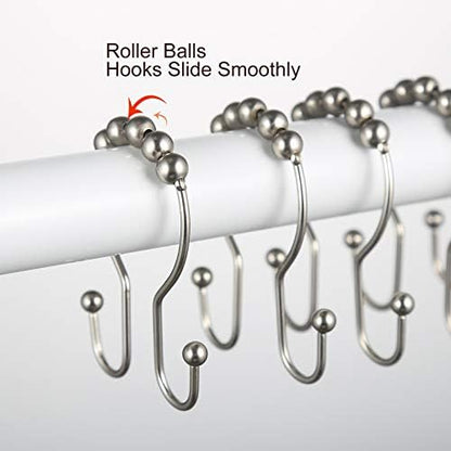 Goowin Shower Curtain Hooks, 12 Pcs Shower Curtain Rings, Stainless Steel Shower Curtain Hangers, Double Hook Shower Curtain Hooks, Smooth Sliding Anti-Drop Shower Rings for Curtain (Matte Nickel)