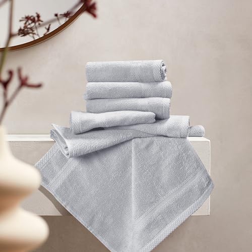 GLAMBURG Ultra Soft 12-Piece Washcloths Set 13x13-100% Ringspun Cotton - Durable & Highly Absorbent Face Towels - Ideal for use in Bathroom, Kitchen, Gym, Spa & General Cleaning - Light Grey