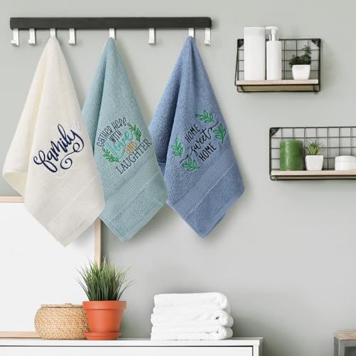 FuWeave 3 Pcs Decorative Hand Towels for Bathroom,Blue,Home Love Family