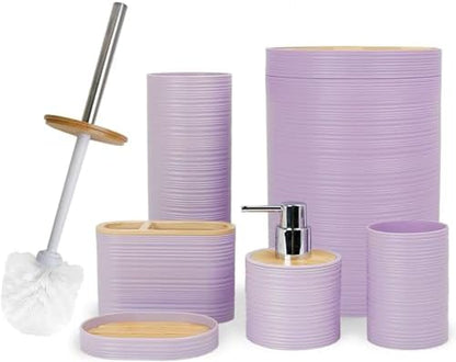 CERBIOR Bamboo Bathroom Accessories Set 6 Piece Spiral Bath Ensemble,Purple